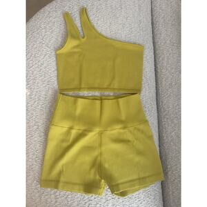 OFFLINE by Aerie Seamless One Shoulder Sports Bra Shortie Set Green Rush Large
